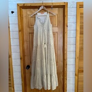 Oliphant white and gold tiered long tassel dress - XS